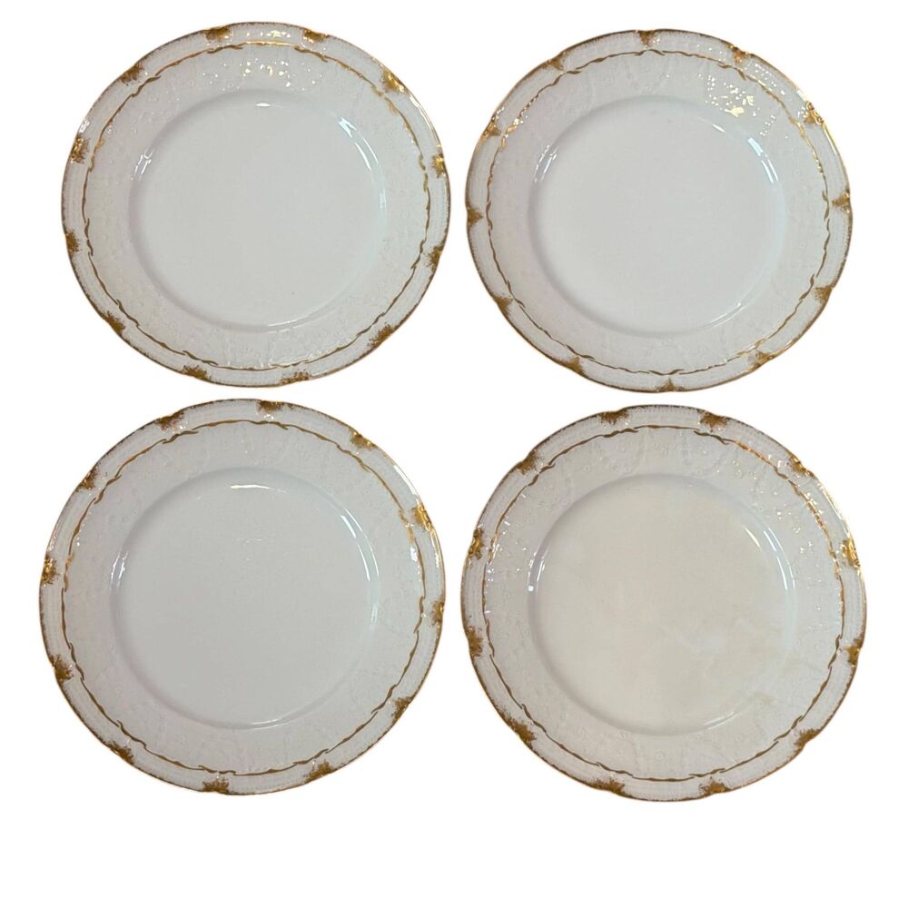 Antique Haviland Limoges Plates Set of 4 White Gold Lace Edge 7 3/8”